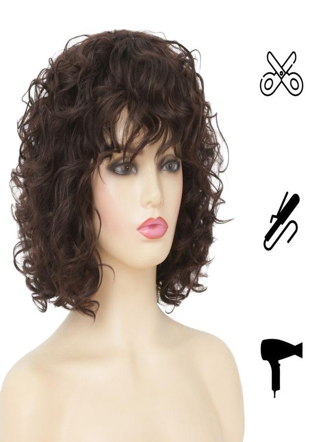 Kaneles Short Brown Curly Wig Womens Bob Wig with Bangs Shoulder Length Naturel Hair Wigs for Daliy Party Halloween Use - Image 4